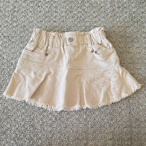 Mayoral Neutral Beige Denim Mini Skirt with Frayed Hem | 2Y